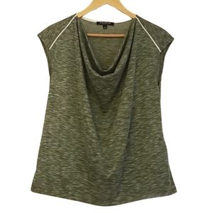 Jones New York Green and White Cowl Neck Large Top